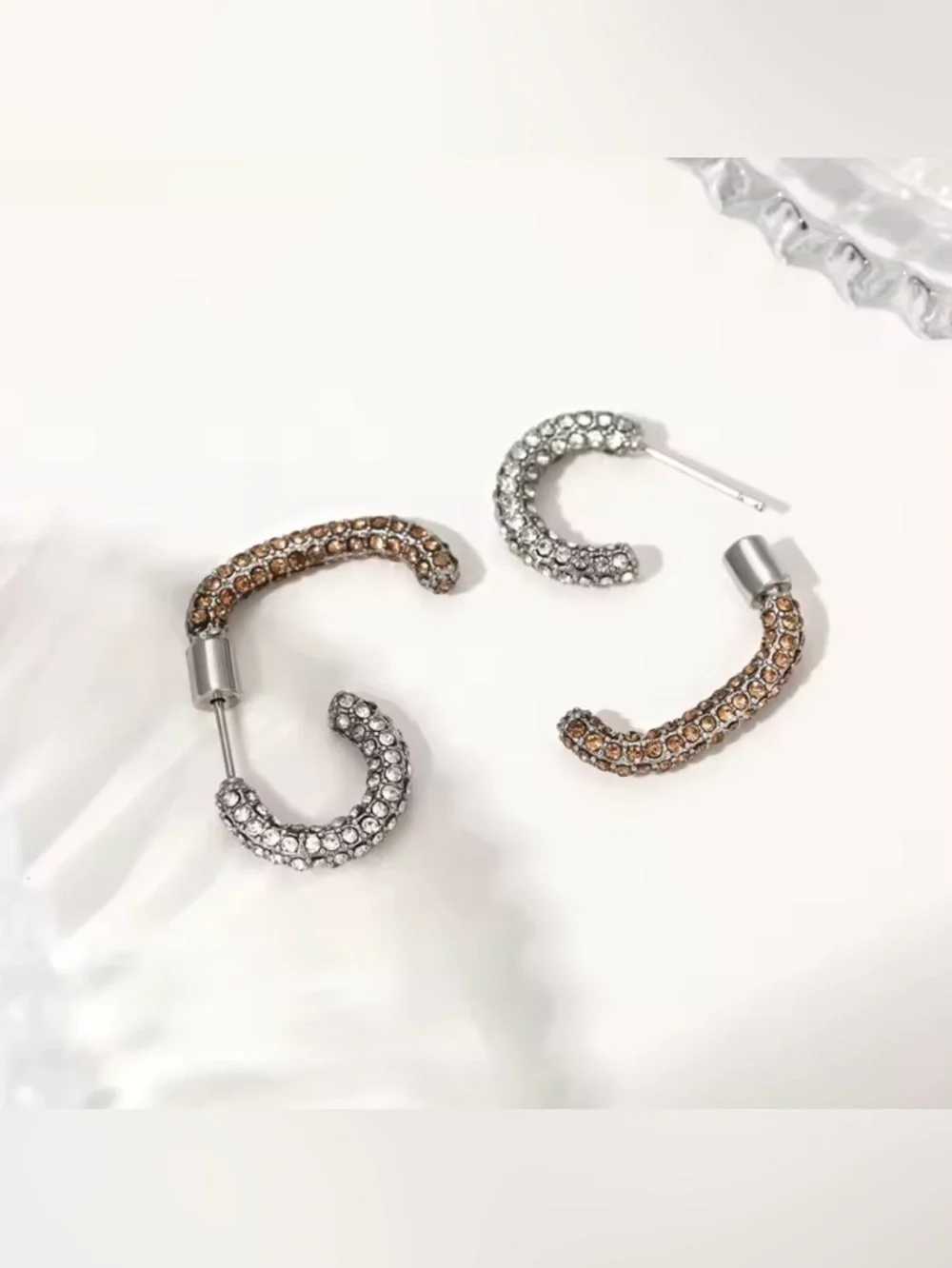NEW Pave Crystal Encrusted Convertible Mini Luna Earrings Demarson STYLE JL25